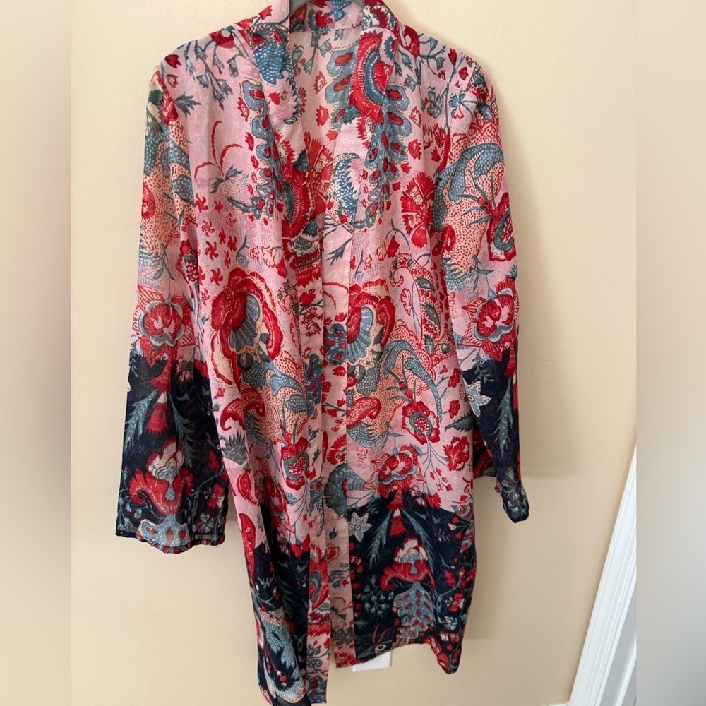 Floral Open-Front Women’s Kimono Cardigan - Pink & Navy